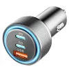 Techsuit - Premium Car Charger DriveBoost (C6) - Fast Charge, LED Light, USB, 2x Type-C, 60W - Silver