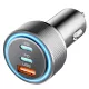 Techsuit - Premium Car Charger DriveBoost (C6) - Fast Charge, LED Light, USB, 2x Type-C, 60W - Silver