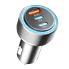 Techsuit - Premium Car Charger DriveBoost (C6) - Fast Charge, LED Light, USB, 2x Type-C, 60W - Silver