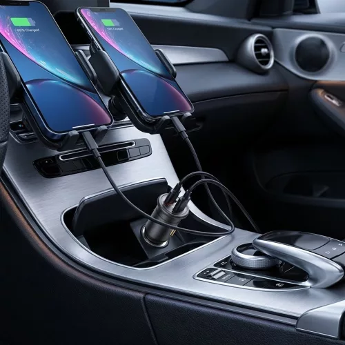 Blueo - Car Charger - USB, Type-C, 35W, with Built-in Protections, for 12V to 24V DC Socket, Matte Finish - Grey
