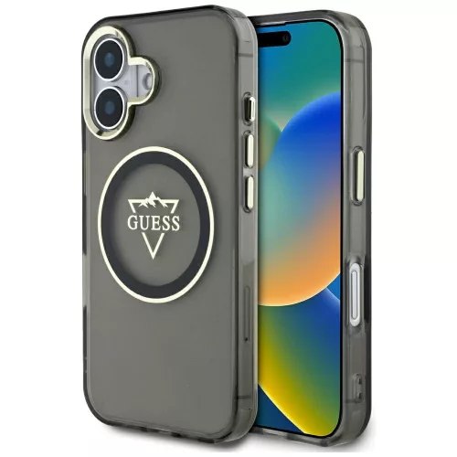 Guess - IML Fém Hegy Logó MagSafe (GUHMP16SHFGTMSLSK) - iPhone 16 - Fekete