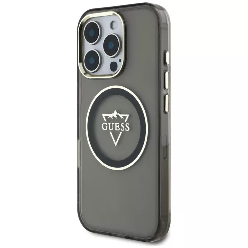 Guess - IML Fém Hegy Logó MagSafe (GUHMP16LHFGTMSLSK) - iPhone 16 Pro - Fekete
