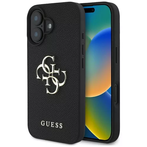Guess - Keménytok Nagy 4G Logó Kis Klasszikus Logóval (GUHCP16SPGT4MBK) - iPhone 16 - Fekete