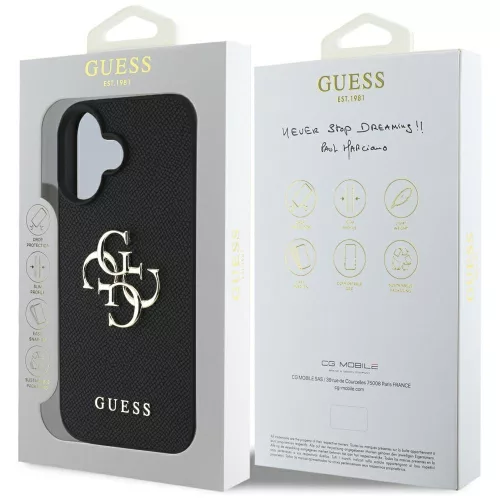 Guess - Keménytok Nagy 4G Logó Kis Klasszikus Logóval (GUHCP16SPGT4MBK) - iPhone 16 - Fekete