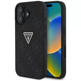   Guess - Bőr Hőpecsétes 4G Mintás Háromszög Fém Logó (GUHCP16SPGP4STRK) - iPhone 16 - Fekete