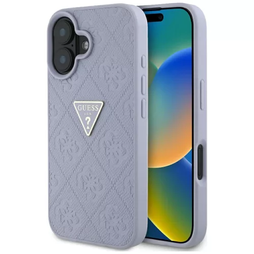 Guess - Bőr Hőpecsétes 4G Mintás Háromszög Fém Logó (GUHCP16SPGP4STRU) - iPhone 16 - Világos Lila