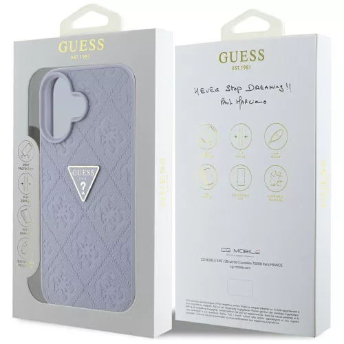Guess - Bőr Hőpecsétes 4G Mintás Háromszög Fém Logó (GUHCP16SPGP4STRU) - iPhone 16 - Világos Lila