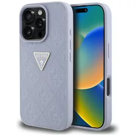   Guess - Bőr Hőpecsétes 4G Mintás Háromszög Fém Logó (GUHCP16XPGP4STRU) - iPhone 16 Pro Max - Világos Lila