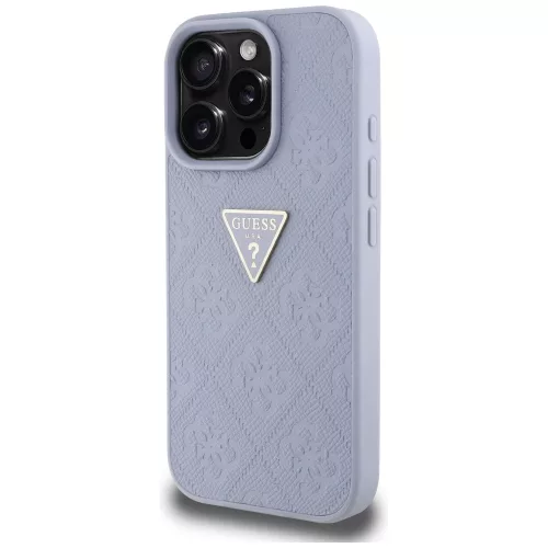 Guess - Bőr Hőpecsétes 4G Mintás Háromszög Fém Logó (GUHCP16XPGP4STRU) - iPhone 16 Pro Max - Világos Lila