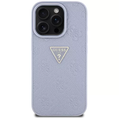 Guess - Bőr Hőpecsétes 4G Mintás Háromszög Fém Logó (GUHCP16XPGP4STRU) - iPhone 16 Pro Max - Világos Lila