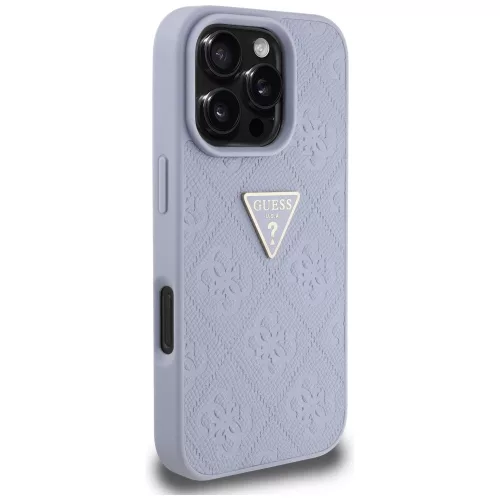 Guess - Bőr Hőpecsétes 4G Mintás Háromszög Fém Logó (GUHCP16XPGP4STRU) - iPhone 16 Pro Max - Világos Lila