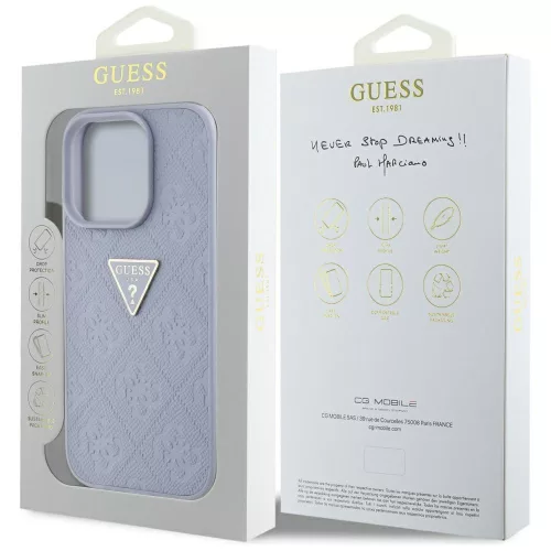 Guess - Bőr Hőpecsétes 4G Mintás Háromszög Fém Logó (GUHCP16XPGP4STRU) - iPhone 16 Pro Max - Világos Lila