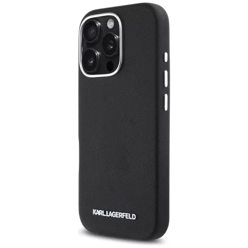 Karl Lagerfeld - Saffiano Full Wrapped Elongated Metal Logo MagSafe (KLHMP16XPSAFWMCK) - iPhone 16 Pro Max - Black