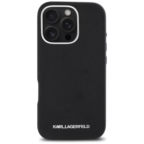 Karl Lagerfeld - Saffiano Full Wrapped Elongated Metal Logo MagSafe (KLHMP16XPSAFWMCK) - iPhone 16 Pro Max - Black