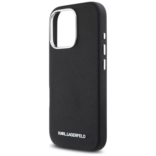 Karl Lagerfeld - Saffiano Full Wrapped Elongated Metal Logo MagSafe (KLHMP16XPSAFWMCK) - iPhone 16 Pro Max - Black
