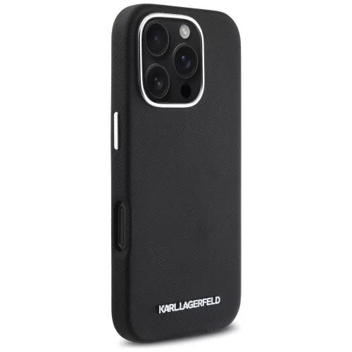 Karl Lagerfeld - Saffiano Full Wrapped Elongated Metal Logo MagSafe (KLHMP16XPSAFWMCK) - iPhone 16 Pro Max - Black