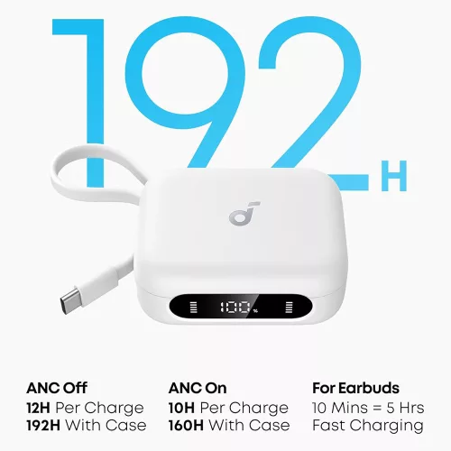 Anker - Vezeték nélküli fülhallgató P41i (A3937G21) - Beépített C típusú töltő, Power Bank/állvány, ANC, 6 mikrofon, Játék mód, Basszus - Fehér
