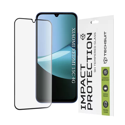Techsuit - 111D Full Cover / Full Glue üvegfólia - Xiaomi Redmi 15C 4G / Redmi 15C 5G / Poco C85 4G - Fekete széllel