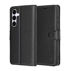  Techsuit - Leather Folio kinyitható tok - Samsung Galaxy S25 FE - Fekete