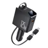 Yesido - 4in1 Car Charger (Y71) - with Type-C Retractable Cable + Lightning Adapter, Dual Port USB-A + Type-C, 125W, LED Display - Black