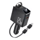 Yesido - 4in1 Car Charger (Y71) - with Type-C Retractable Cable + Lightning Adapter, Dual Port USB-A + Type-C, 125W, LED Display - Black