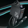 Yesido - 4in1 Car Charger (Y71) - with Type-C Retractable Cable + Lightning Adapter, Dual Port USB-A + Type-C, 125W, LED Display - Black
