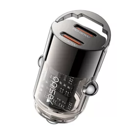   Yesido - Mini Car Charger (Y69) - Dual-Port Type-C, PD30W, Aluminum Alloy, Fast Charging - Black
