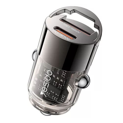 Yesido - Hidden Car Charger (Y68) - Dual-Port USB-A + Type-C, PD30W, Aluminum Alloy, Fast Charging - Black