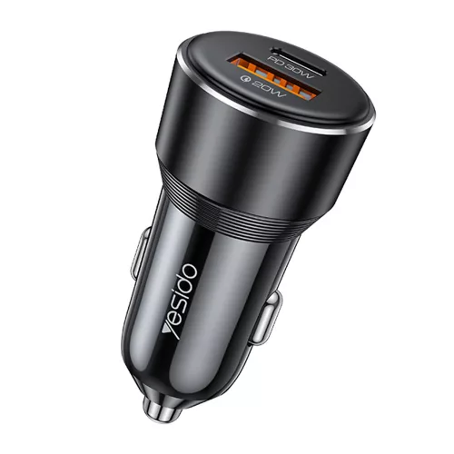 Yesido - Car Charger (Y64) - Dual-Port USB-A + Type-C, 50W, Multi Protection, Fast Charging - Black