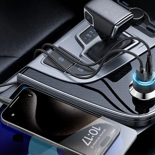 Yesido - Car Charger (Y60) - Cable Type-C to Lightning Included, Lightning/USB-A/USB-C Ports, 38W, Fast Charging - Black