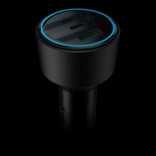 Yesido - Car Charger (Y59) - 2x Type-C, USB-A, 200W, Fast Charging, Multi Protection, Built-in Colorful Light - Black