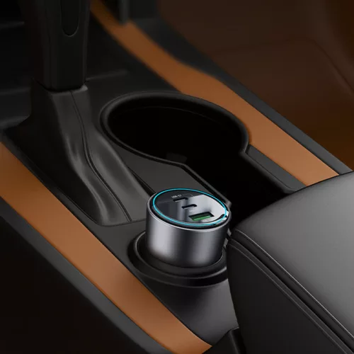 Yesido - Car Charger (Y59) - 2x Type-C, USB-A, 200W, Fast Charging, Multi Protection, Built-in Colorful Light - Black