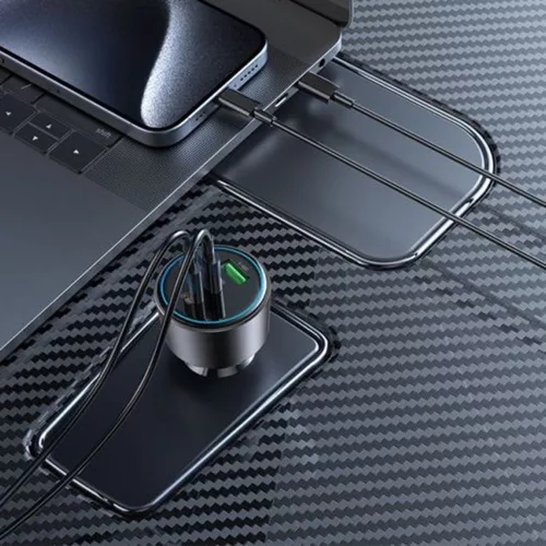 Yesido - Car Charger (Y59) - 2x Type-C, USB-A, 200W, Fast Charging, Multi Protection, Built-in Colorful Light - Black
