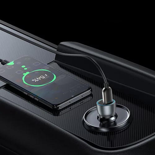 Yesido - Car Charger (Y49) - USB-A, Type-C, LED Light Effect, Fast Charging, 30W - Grey