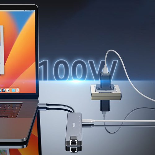 Yesido - Docking Station 8in1 (HB27) - Type-C to 2x USB, 2x USB-C, HDMI, RJ45, TF/SD, PD100W, Fast Charge, 4K@30Hz - Gray