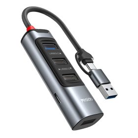   Yesido - Docking Station 5in1 (HB20) - USB, Type-C to 4x USB, USB-C, PD100W, Fast Charge, Plug & Play, 5Gbps - Gray