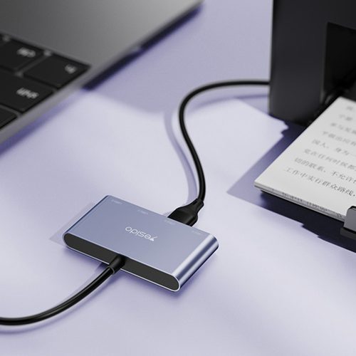 Yesido - Docking Station 4in1 (HB12) - USB to 4x USB, Plug & Play, 480Mbps, 15cm - Gray