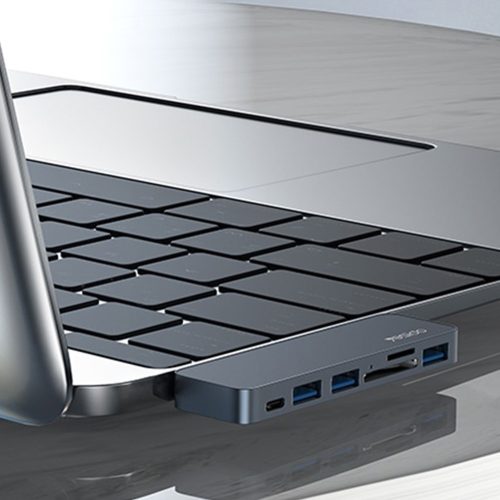 Yesido - Docking Station 6in1 (HB10) - 2x Type-C to 3x USB, USB-C, SD/TF, 6in1 Splitter, Fast Charging, 96W, 5Gbps - Gray