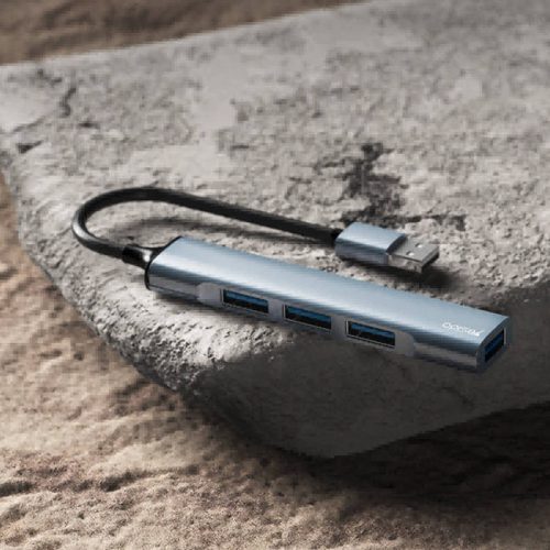 Yesido - Docking Station 4in1 (HB18) - USB to 1x USB3.0, 3x USB2.0, Plug&Play, 5Gbps, Aluminum Alloy - Gray