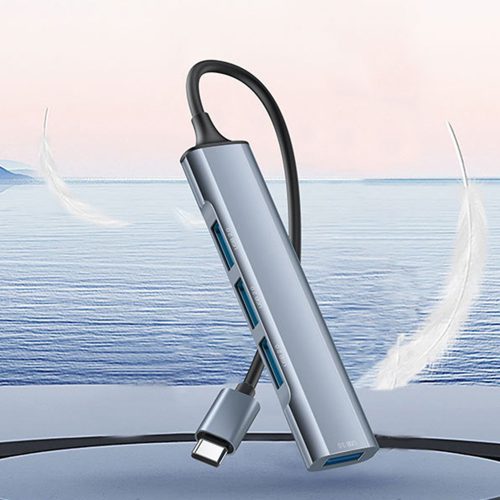 Yesido - Docking Station 4in1 (HB17) - Type-C to 1x USB3.0, 3x USB2.0, Plug&Play, 5Gbps, Aluminum Alloy - Gray