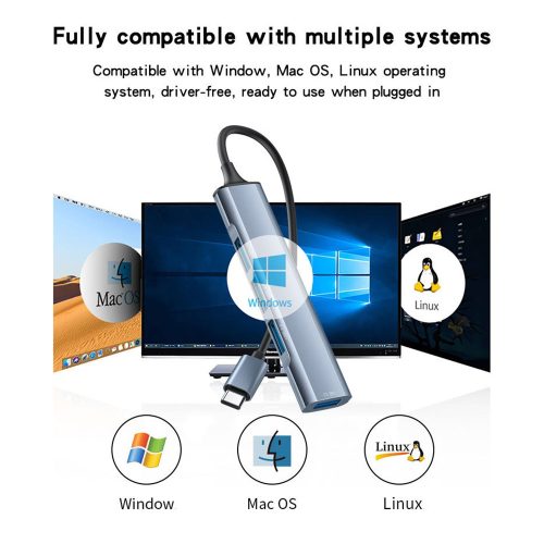 Yesido - Docking Station 4in1 (HB17) - Type-C to 1x USB3.0, 3x USB2.0, Plug&Play, 5Gbps, Aluminum Alloy - Gray