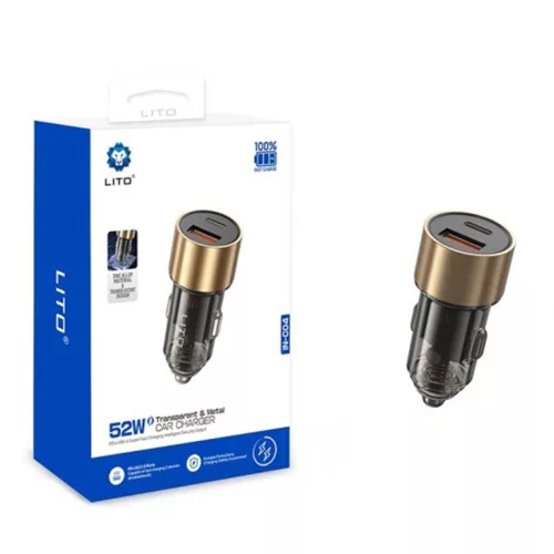 Lito - Car Charger (IN-C04) - 1x USB, 1x Type-C, 52W, Fast Charging, Ultra-Mini & Sleek Design, Universal - Black