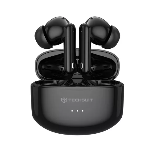 Techsuit - Prémium vezeték nélküli fülhallgató Audira Pro (CW1) - Bluetooth V5.4, 300mAh, aktív zajszűrés, 4 mikrofon - fekete