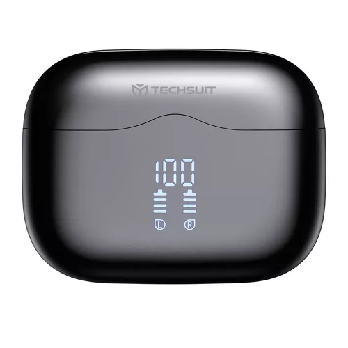 Techsuit - Prémium vezeték nélküli fülhallgató VelarX One (CW2) - Bluetooth V5.4, 300mAh, ANC, ENC, 4 mikrofon - Fekete