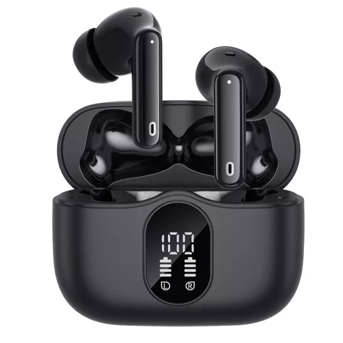 Techsuit - Prémium vezeték nélküli fülhallgató WaveBeat 100 (CW3) - Bluetooth V5.4, 300mAh, ANC, ENC, 4 mikrofon - fekete