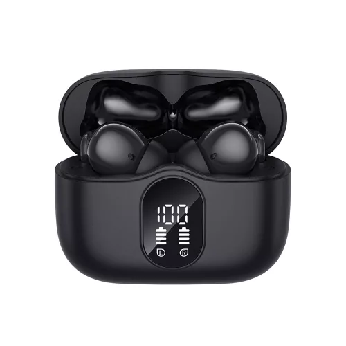 Techsuit - Prémium vezeték nélküli fülhallgató WaveBeat 100 (CW3) - Bluetooth V5.4, 300mAh, ANC, ENC, 4 mikrofon - fekete