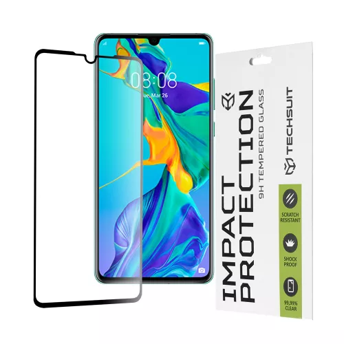 Techsuit - 111D Full Cover / Full Glue üvegfólia - Huawei P30 - Fekete széllel