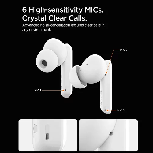 Spigen - Wireless Earbuds SA2402 (ASD07964) - Bluetooth 5.3, Active Noise Cancelling, Microphone, Low Latency, Audio App - White