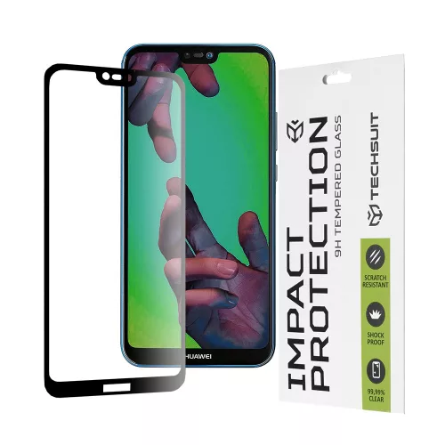 Techsuit - 111D Full Cover / Full Glue üvegfólia - Huawei P20 Lite - Fekete széllel