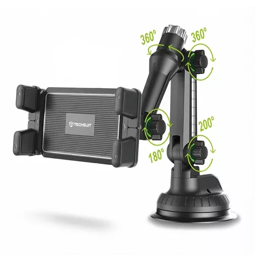 Techsuit - Autós tartó TabbyX (ST1) Tablet/Phone, Hajlítható, 360° Állíthatóság, Univerzális - Black